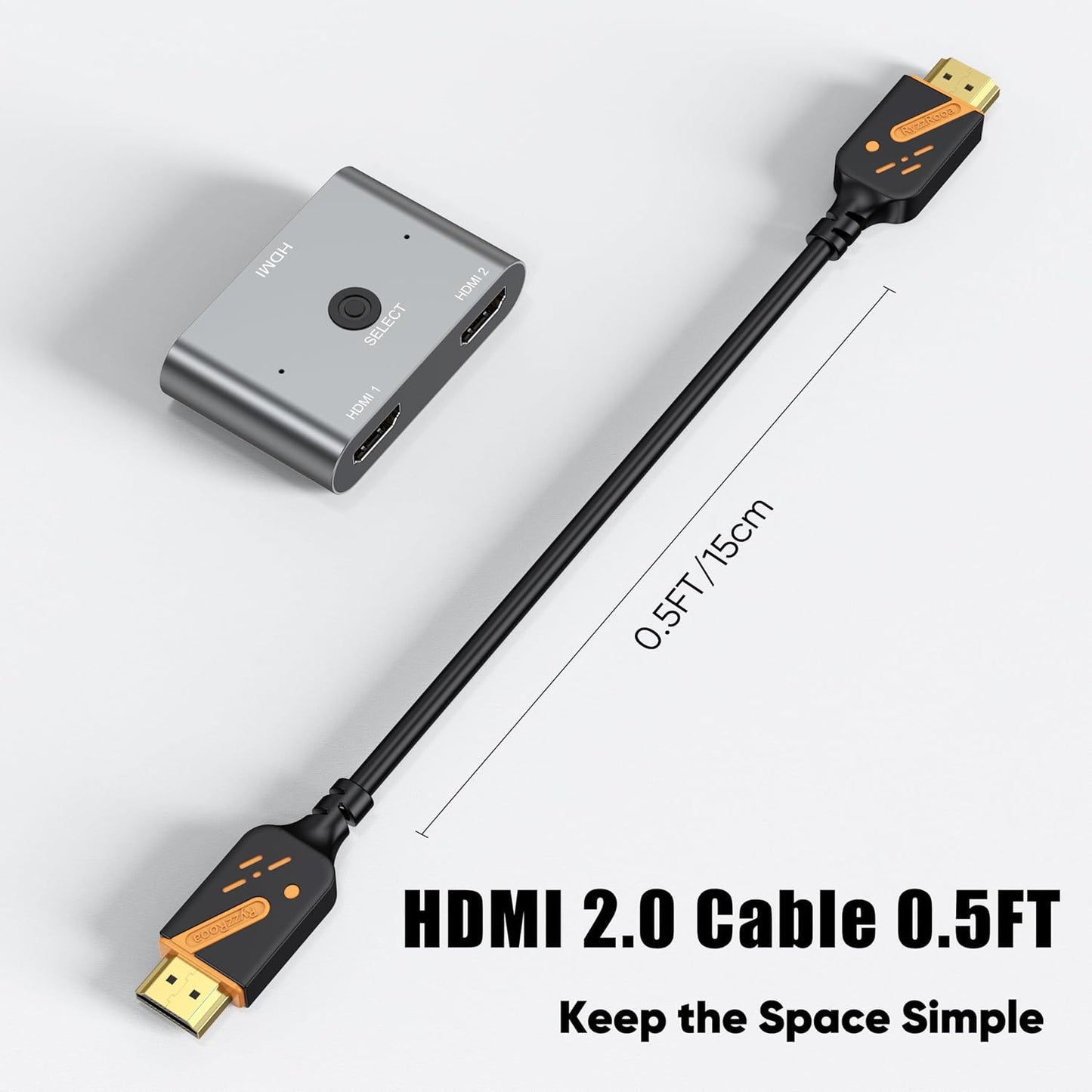 4K 0.5FT 2-Pack, 6 Inch 18Gbps 2.0 4K@60Hz 2K@144Hz, HDR10, Dolby, 2.2 HDMI Cable High Speed HDMI Cord, Support / ARC