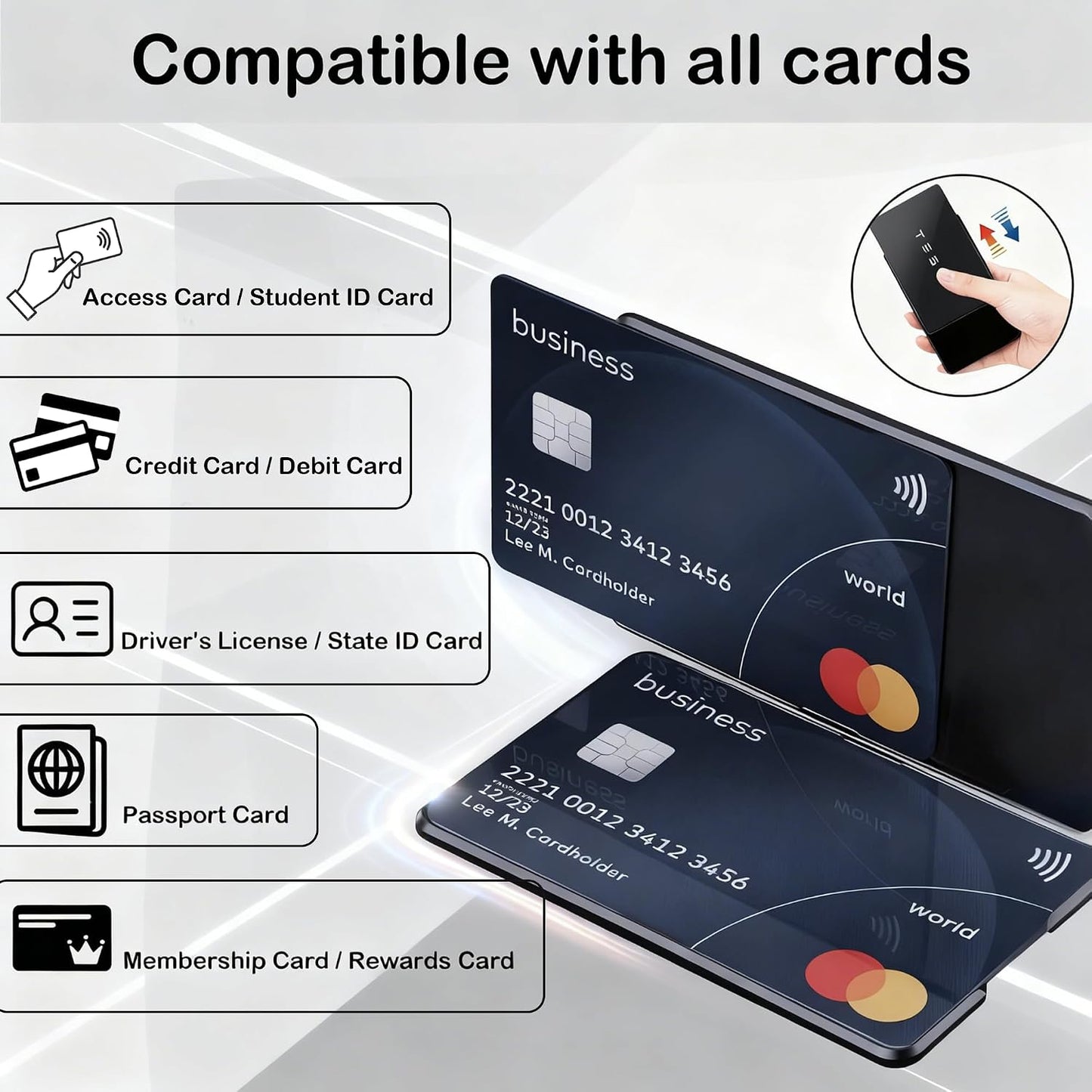 Fcuko 3.5mm Smart GPS Location Card Holder, Ultra-Thin Aluminum Alloy Card Case, Black & Silver, Anti-Lost ID Card