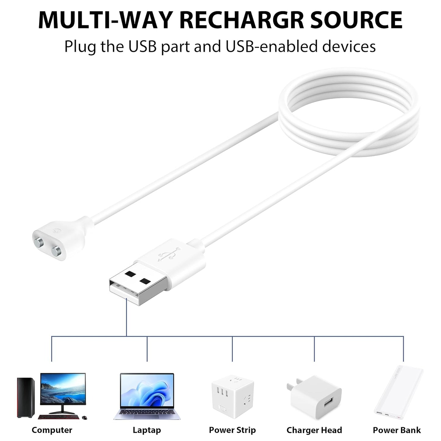 2Pack Cable(6mm/0.24inch), (6MM-2pack) Meliya Magnetic USB DC Charger Replacement Charging Cord for Rechargeable Toys