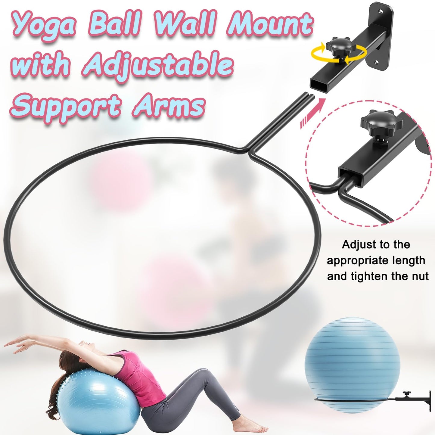 AILIBI Yoga Ball Wall Mount(2PCS), Adjustable Exercise Ball Holder,Compatible with 14 to 30 Inch Stability Ball, for Home Gym, Storage Room & Physical Therapy Clinic