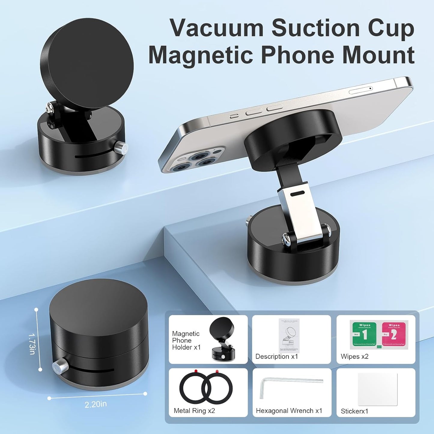 Amoner 2025 360 Vacuum Magnetic Suction Phone Holder, Upgrade Retractable Suction Cup Phone Mount, Foldable Magnetic