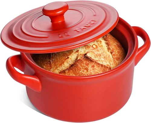 LE TAUCI 3 Quart Ceramic Dutch Oven - Lightweight & Non-Toxic | Oven & Microwave Safe, Chili Red Pot with Lid for Sourdough, Soup & Stew