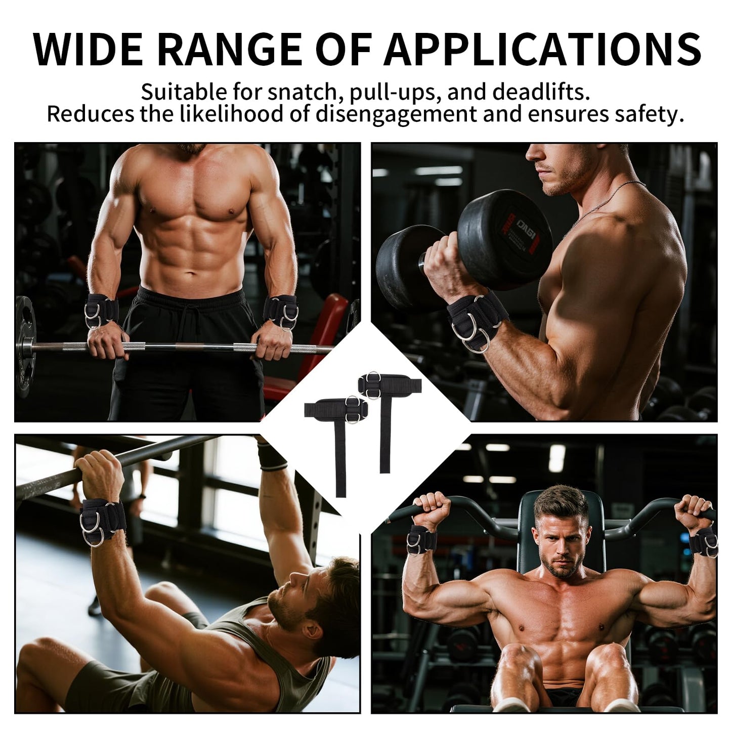 2 Pack Weightlifting Straps with D Ring, Non-Slip Padded Wrist Cuffs for Men & Women, Heavy Duty Gym Lifting Straps for Bodybuilding, Deadlifts, Pull Ups & Cable Machine Workouts