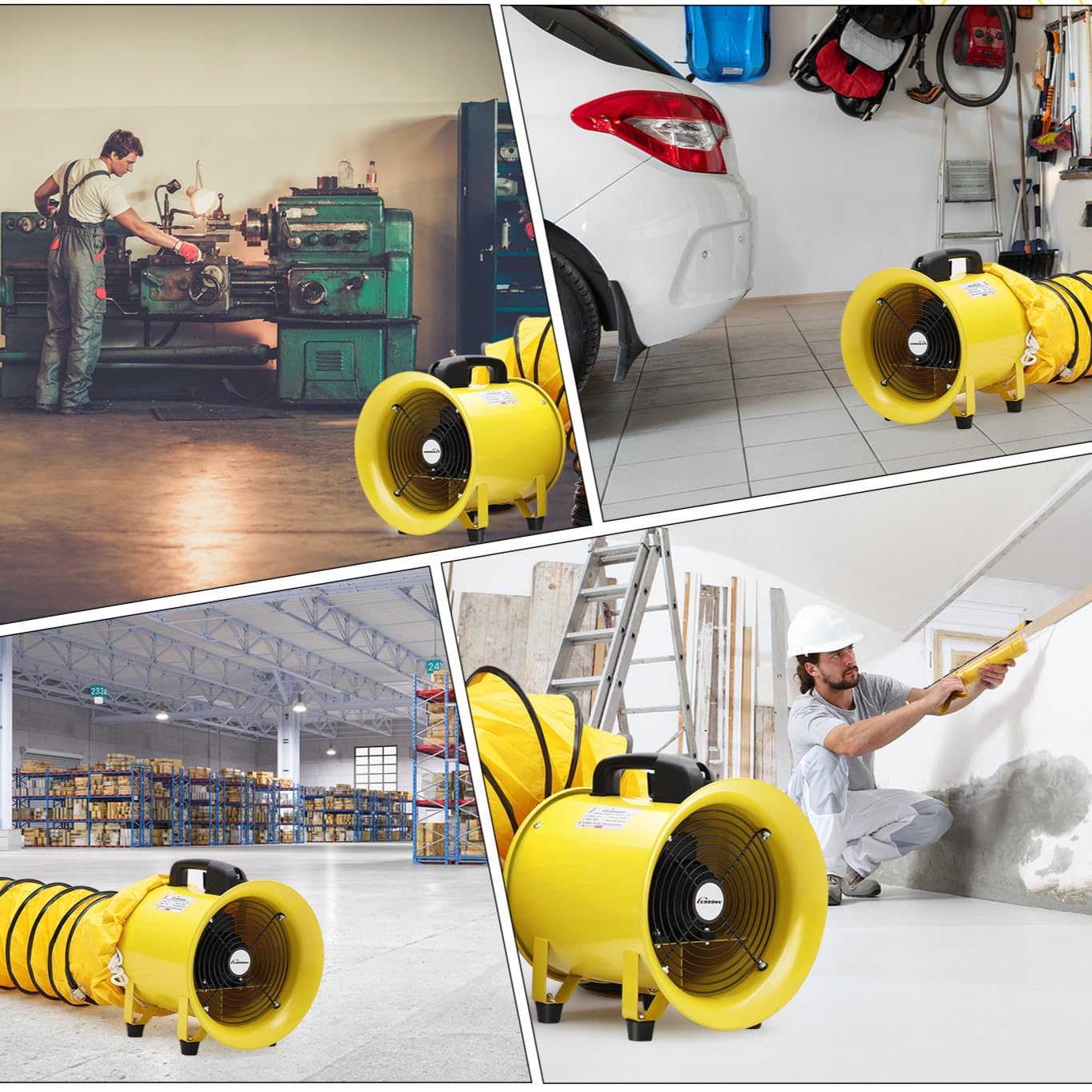 8 in Utility Blower Fan, 3300 RPM High-Speed Ventilation Fan with 16.4 ft PVC Duct Hose, CE & IP44 Waterproof Rated, Industrial Portable Air Blower Ventilator for Basements, Tunnels, Factories