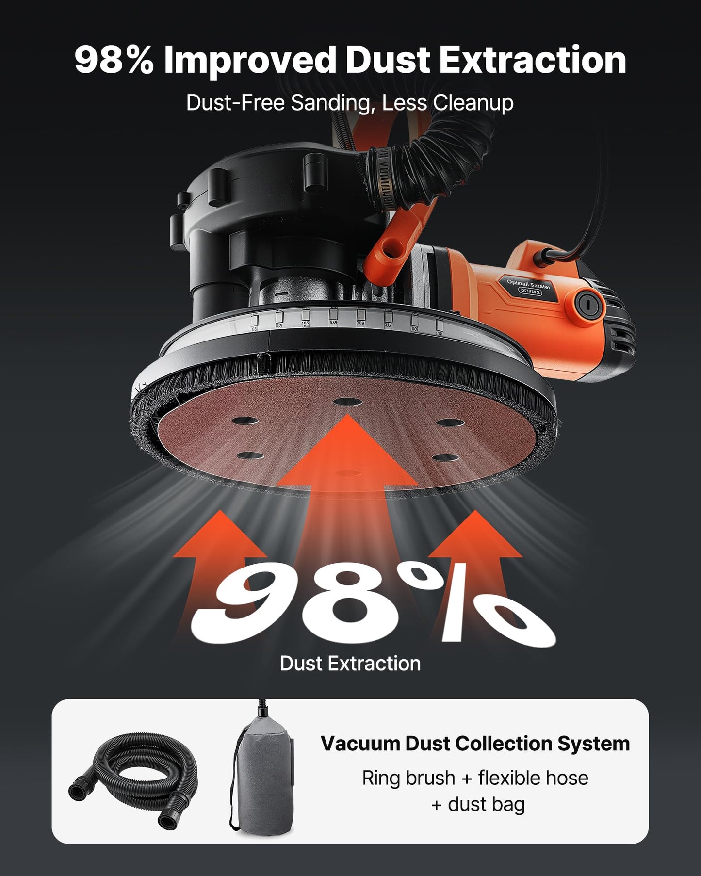 VEVOR Drywall Sander, 1150W Electric Drywall Sander, Popcorn Ceiling Removal Tool with Vacuum Dust Collection, 5 Variable Speed 800-1700 RPM, LED Light, Foldable & Extendable Handle, 15 Sanding Discs