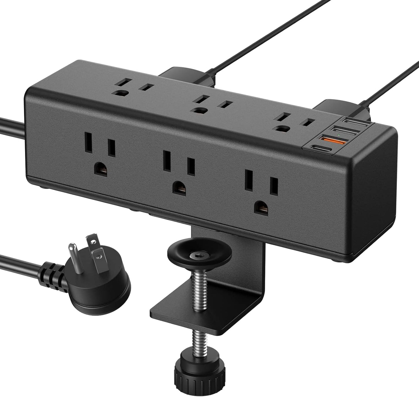 CCCEI 9 45W 4 1.6 inch Desk Clamp Power Strip with Outlets, Desktop Edge Mount Surge Protector with USB-A and USB-C
