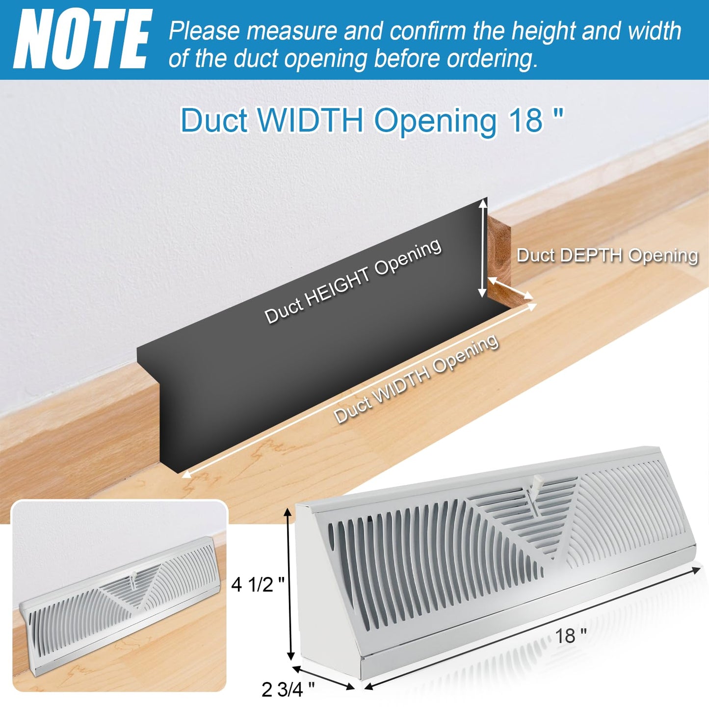 12 Pcs 18 Inch White Baseboard Register(Duct Opening Size), Upgraded Baseboard Air Diffuser for Home Floor Wall Baseboard Vent Covers