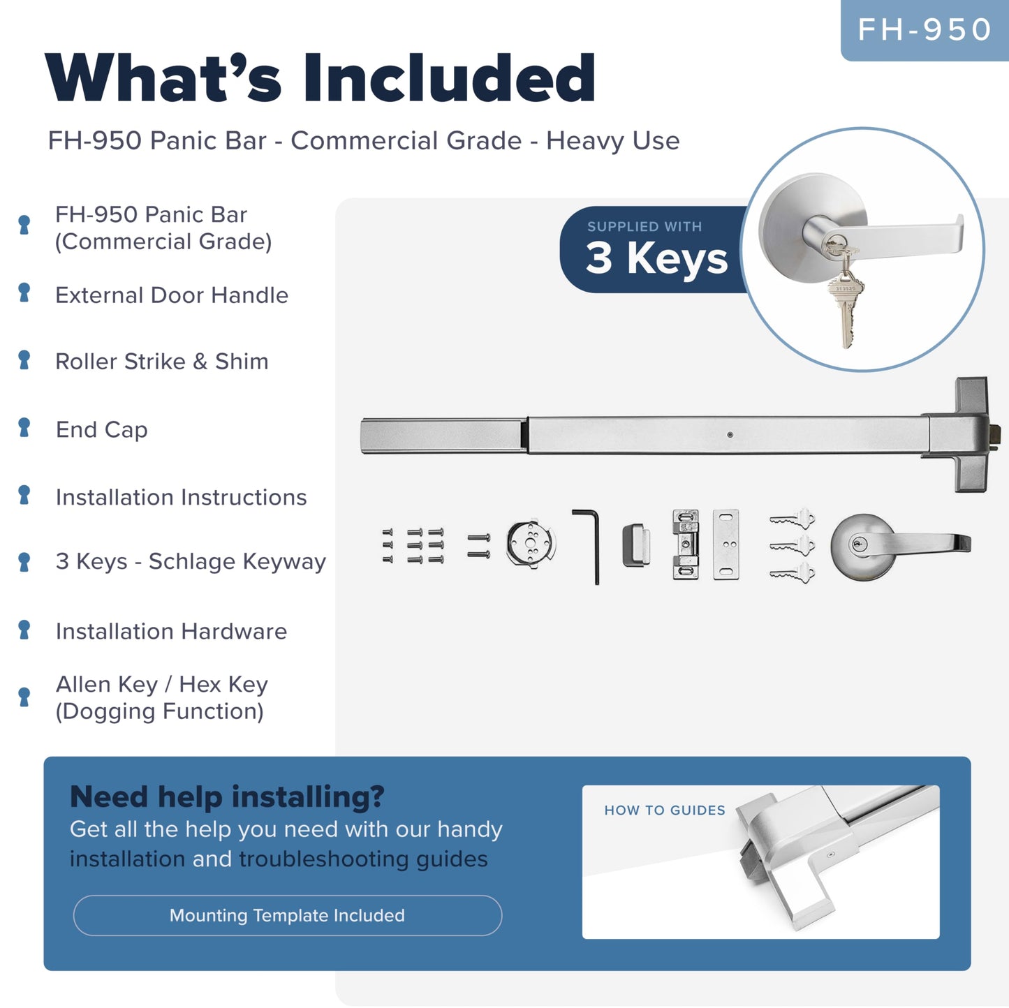 FORTSTRONG Panic Bars for Exit Doors Push Bar Panic Exit Device Commercial Door Push Bar Hardware with Crash Bar Emergency Door Opener Lock Keypad Compatible Heavy Duty - Grade 1 UL & ADA Compliant
