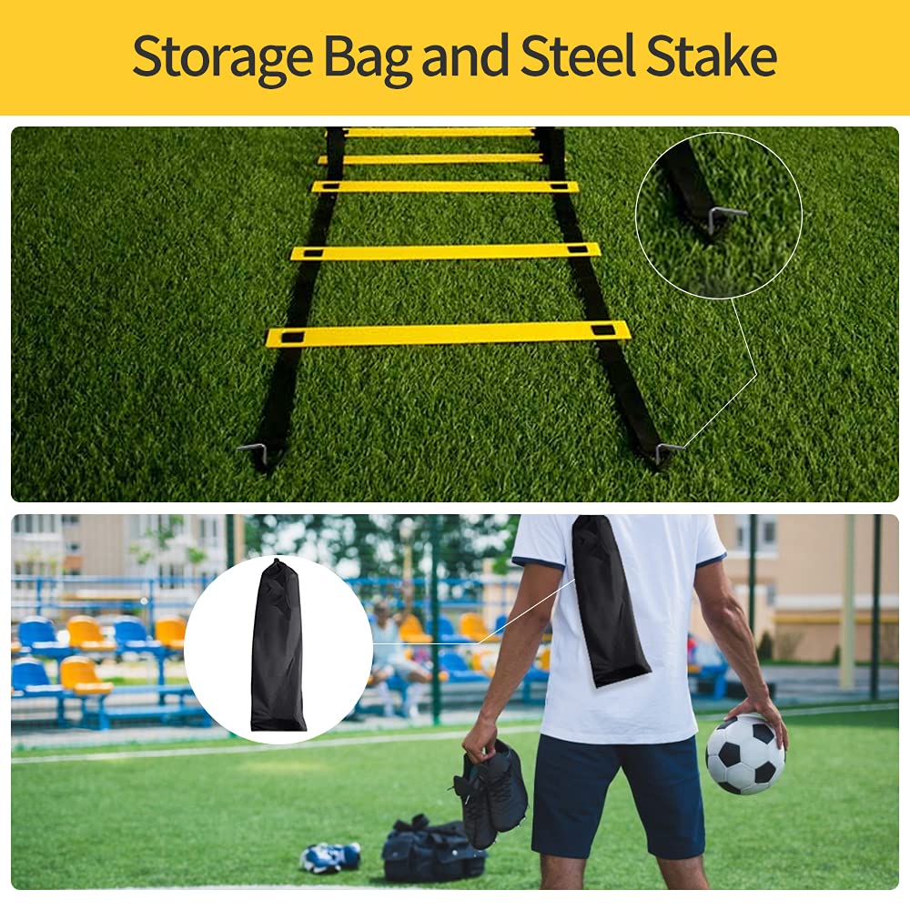 RUBY.Q 12 Rungs Agility Ladder Set, 20ft Speed Training Ladder with Steel Stakes and Carry Bag for Soccer, Speed Fitness Feet Training