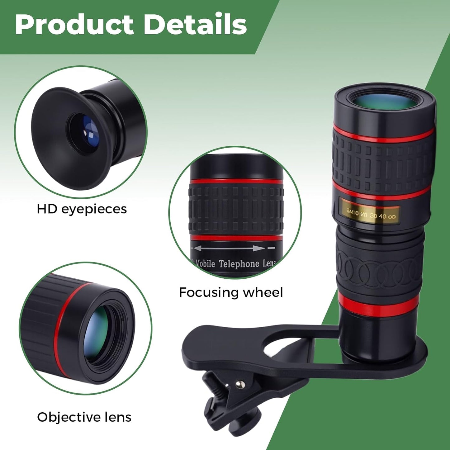 Acouto 20X Telephoto Lens for Smartphones - Black