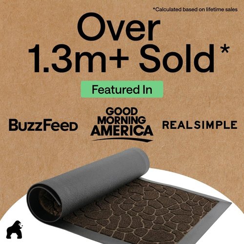 GORILLA GRIP Waterproof All-Season WeatherMAX Doormat - Natural Rubber, Stain & Fade Resistant, 29x17, Dark Brown Pebble