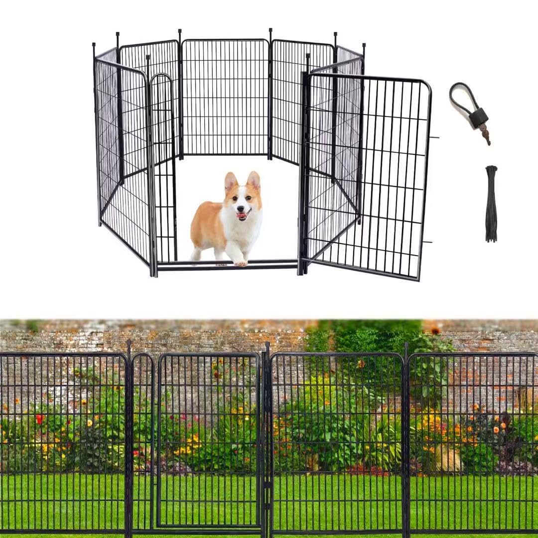 Getlay Tall Garden Fences and Borders for Dogs, 4.6ft High Dog Fence, 6 Panels Total 13.3 Ft Long, Gate 21 inches Wide with Low Sills. Modular Fencing, Dog Fence Outdoor for Yard