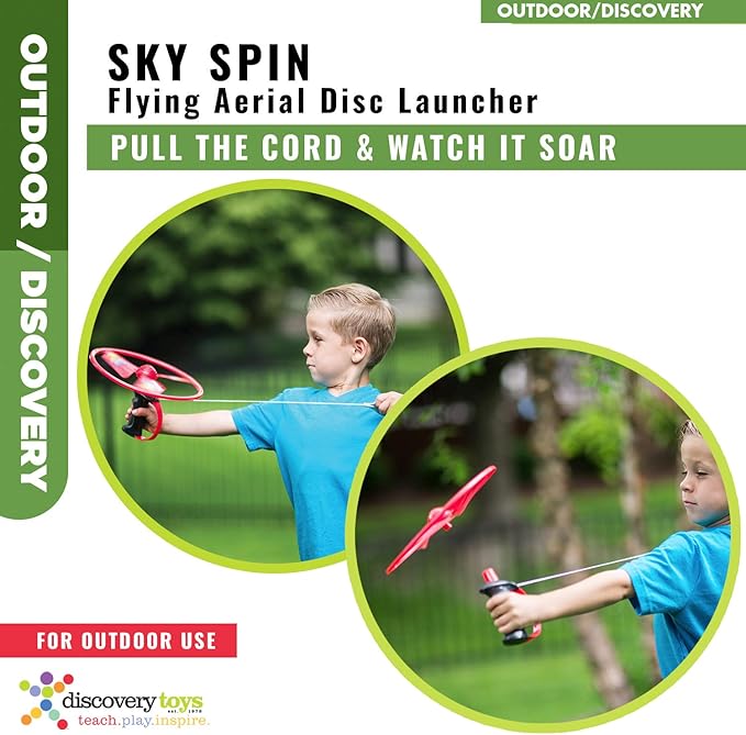 Discovery Toys Sky Spin Flying Aerial Disc Launcher | 2 Large Wings Kid-Powered Learning | STEM Toy Early Childhood Development 6 Years and Up | Summer Toy