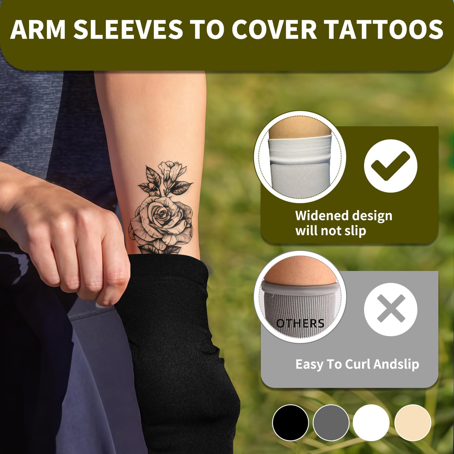 VNLEXMC 4 Pairs Arm Sleeves to Cover Arms for Men & Women,UV Sun Protection,Cooling Sports Compression,Tattoo Cover Up Sleeve (2 Black+2 Gray)