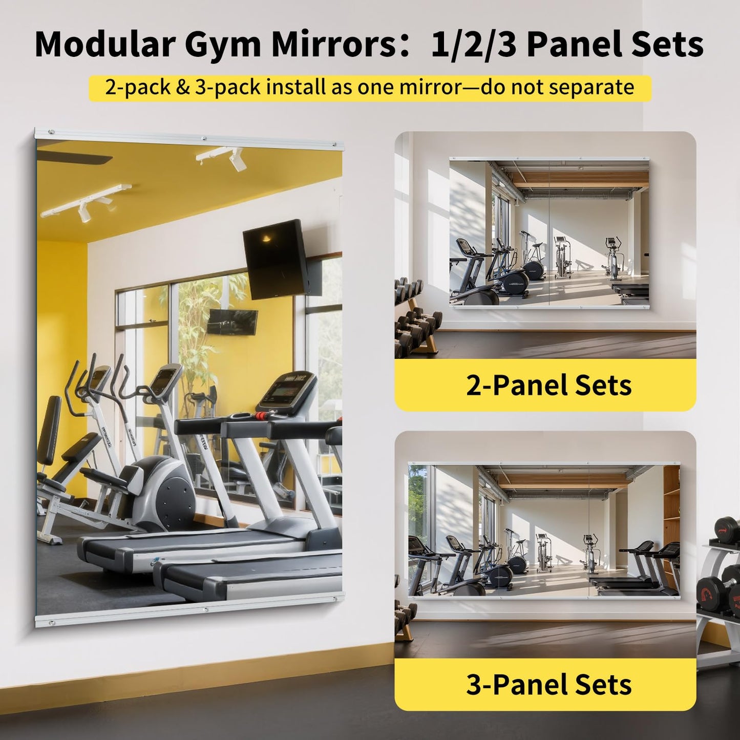 InfiniGlass Home Gym Mirror - 55x30 Inch, 2PCS Frameless Tempered Glass Full Body Mirror for Wall Mount - Ideal for Yoga, Workout, Bedroom, Dance Studio (Silver)