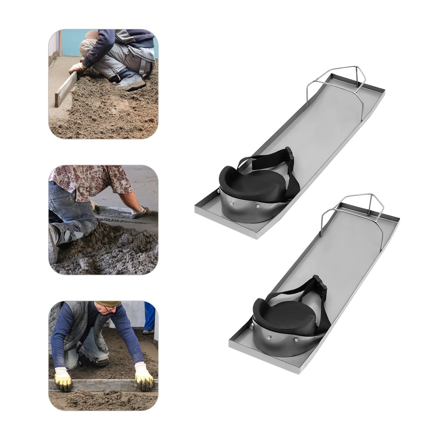 Futchoy 30'' x 8'' Kneeler Board Stainless Steel Kneedboards Concrete Sliders Pair Moving Sliders w/Concrete Knee Pads & Board Straps for Concrete Finishing