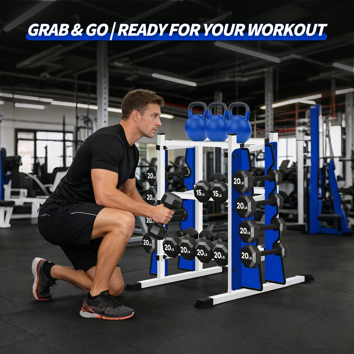 3-Tier Heavy Duty Dumbbell Rack, 1200 LBS Capacity,Double-Side Extension Holder for Dumbbells & Kettlebells Home Gym Storage Rack