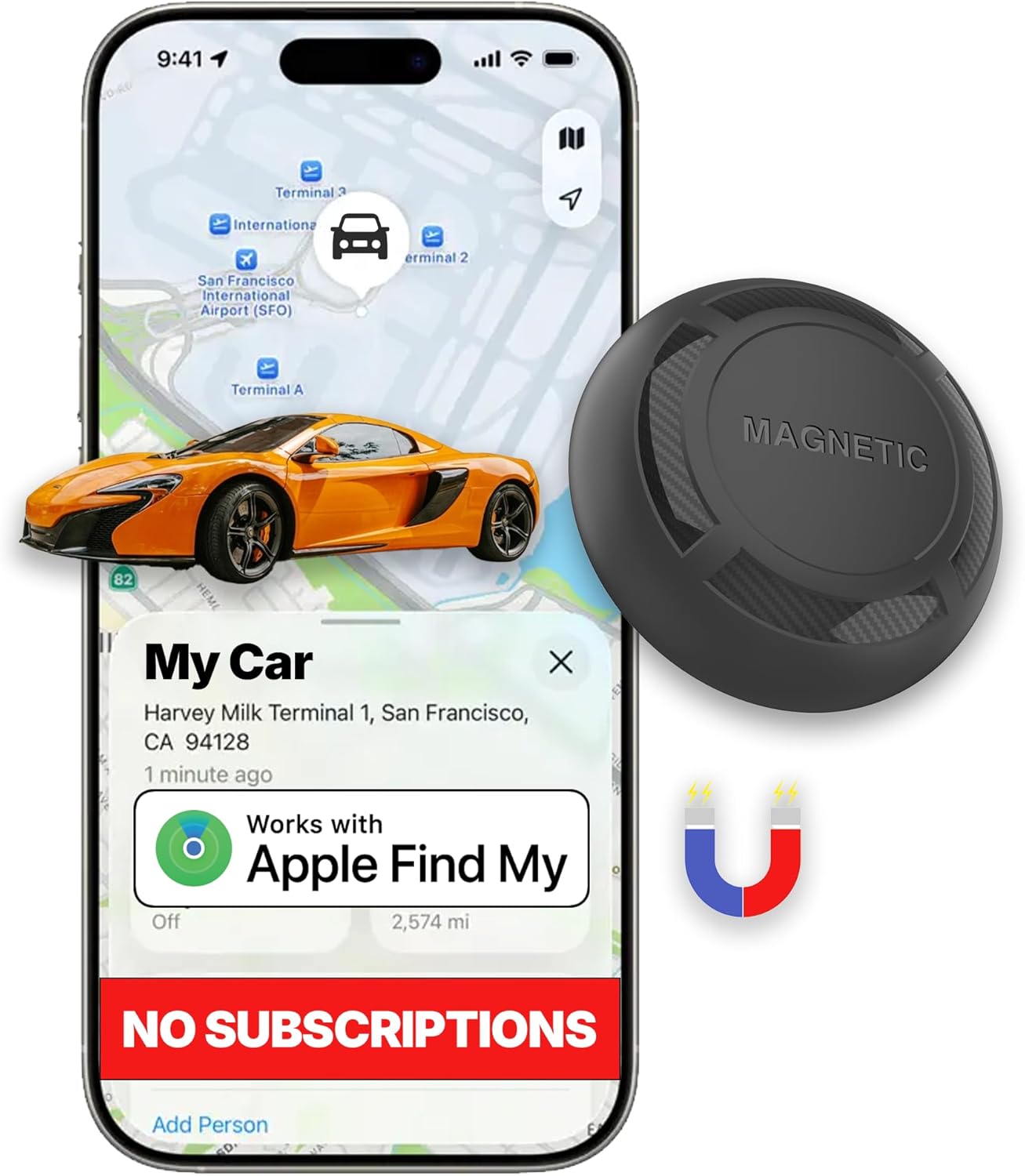 JPBEIDUOYIN IP67, 365 GPS Tracker for Vehicles - Magnetic Mini Car GPS Tracker, No Subscription, Works with Apple Find