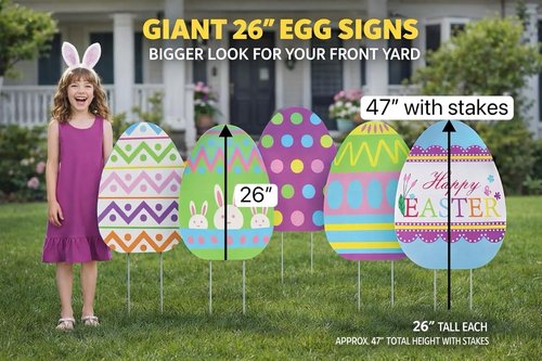 GIFTEXPRESS 6-Pack Giant 26-Inch Easter Egg Yard Signs - Vibrant Outdoor Decorations for Spring Parties