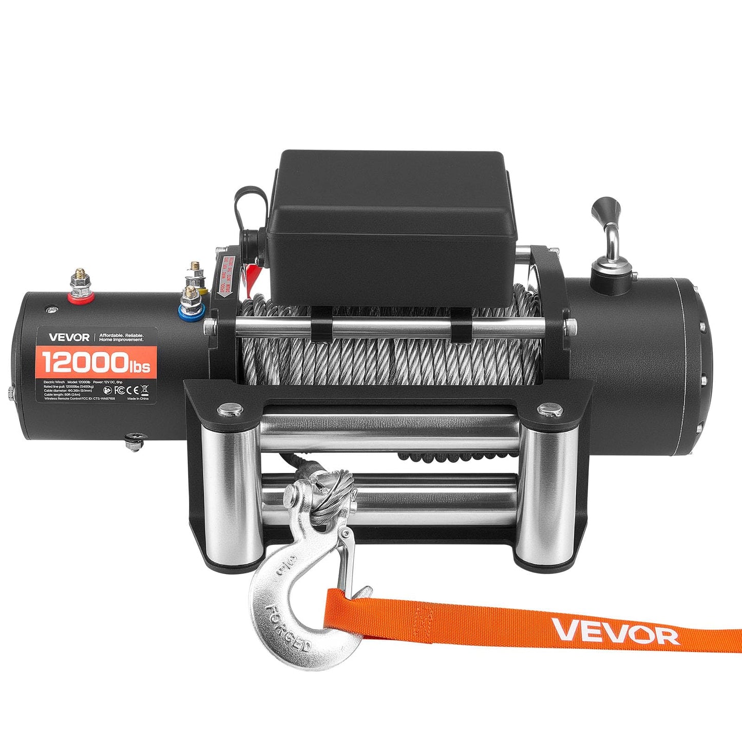 VEVOR Electric Winch, 12000 lbs Load Capacity, 12V DC Truck Winch with Φ0.36 in x 80 ft Steel Rope, Wireless & Wired Remote Control, IP55 Waterproof for Towing SUV Jeep Trailer Boat Off-Road Vehicle