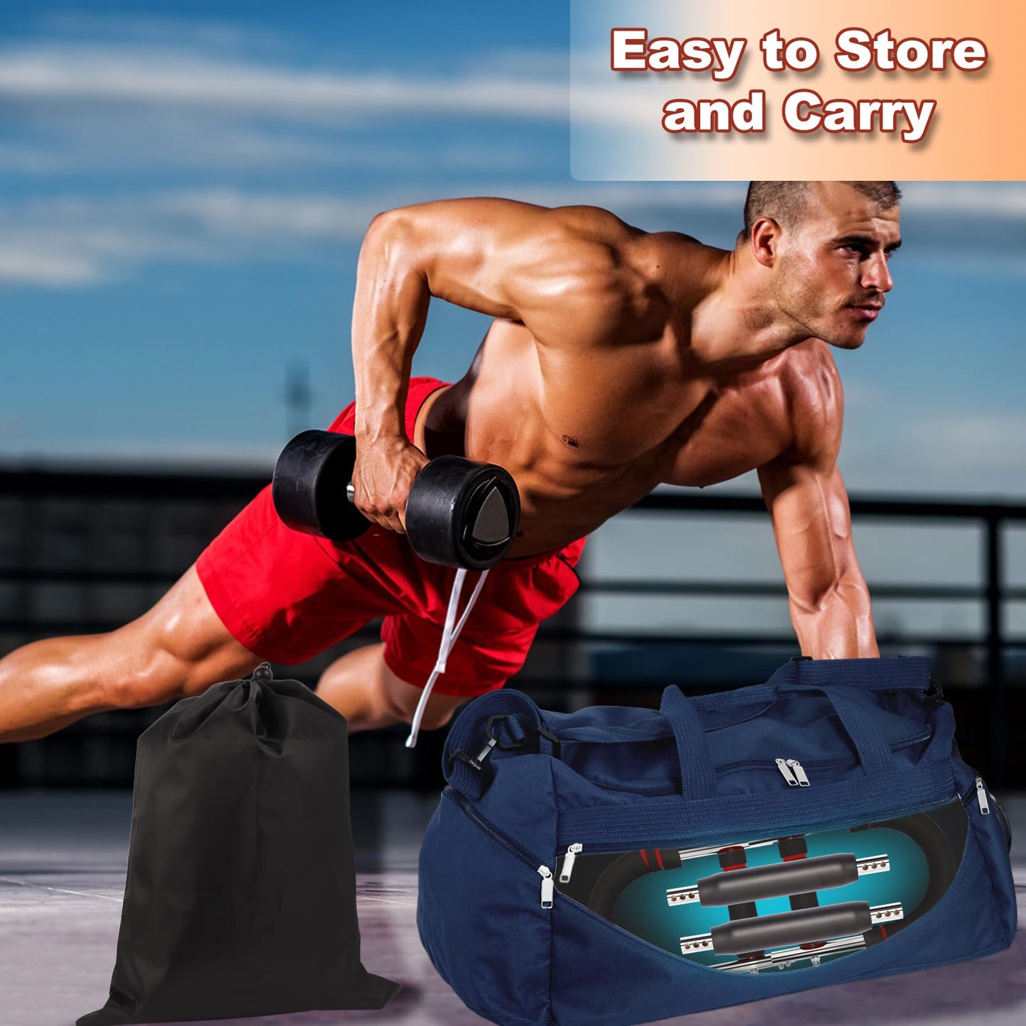 Gecool Chest Workout Equipment,Adjustable Resistance Bar for Full Body Workout, Arm Strengthener for Men & Women, Fitness Equipment for Strength Training（70-160Lbs）