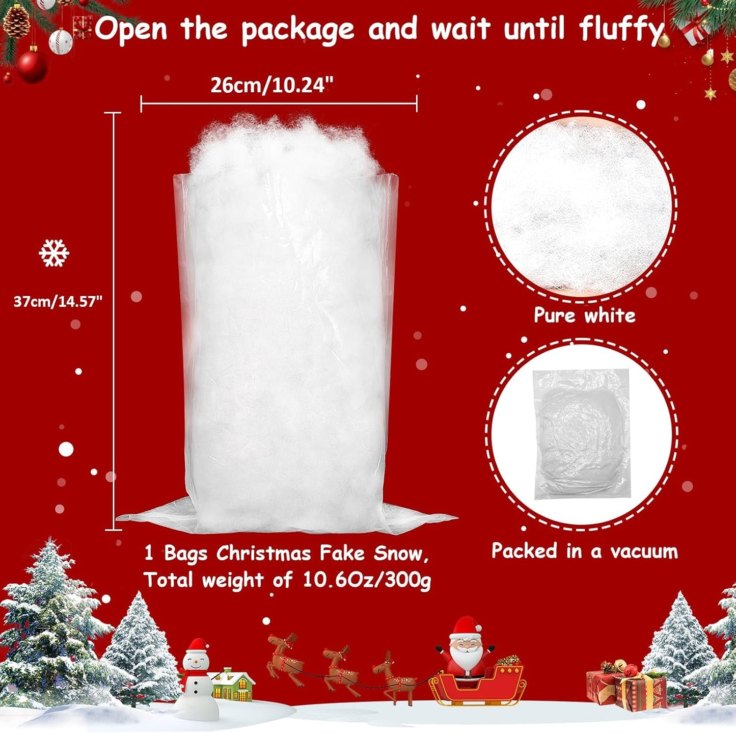 Skiennix Christmas Fake Snow Decoration - 10.6 Oz Fluffy White Artificial Snow for Holiday Decor