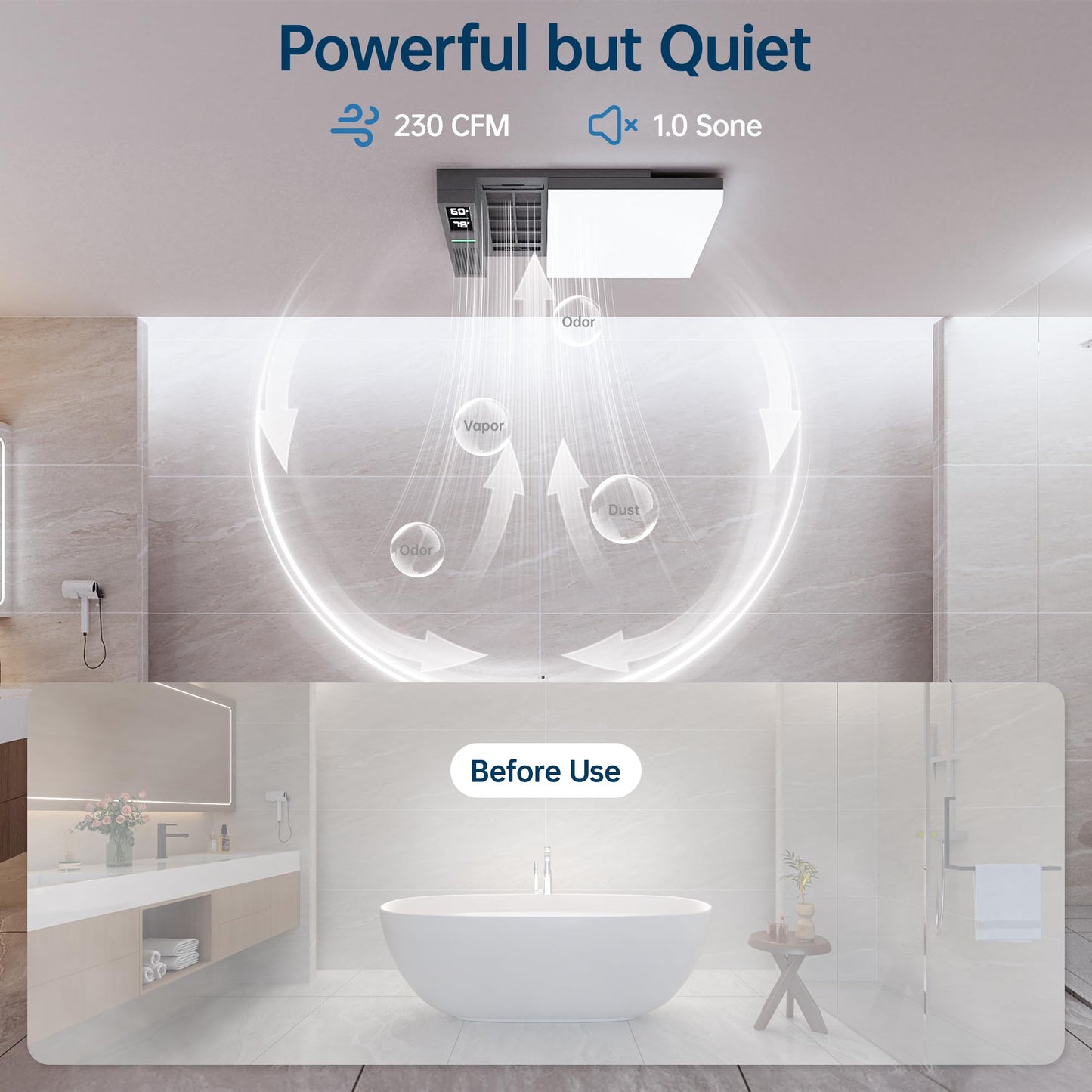 ROJOSAN Smart Bathroom Exhaust Fan with Bluetooth Speaker and Light & Humidity Sensor, Powerful 230CFM Exhaust Fan with Alexa/App/Remote Control, Auto-On Humidity & Odor Sensor, 2.0 Sone (Dark Grey)