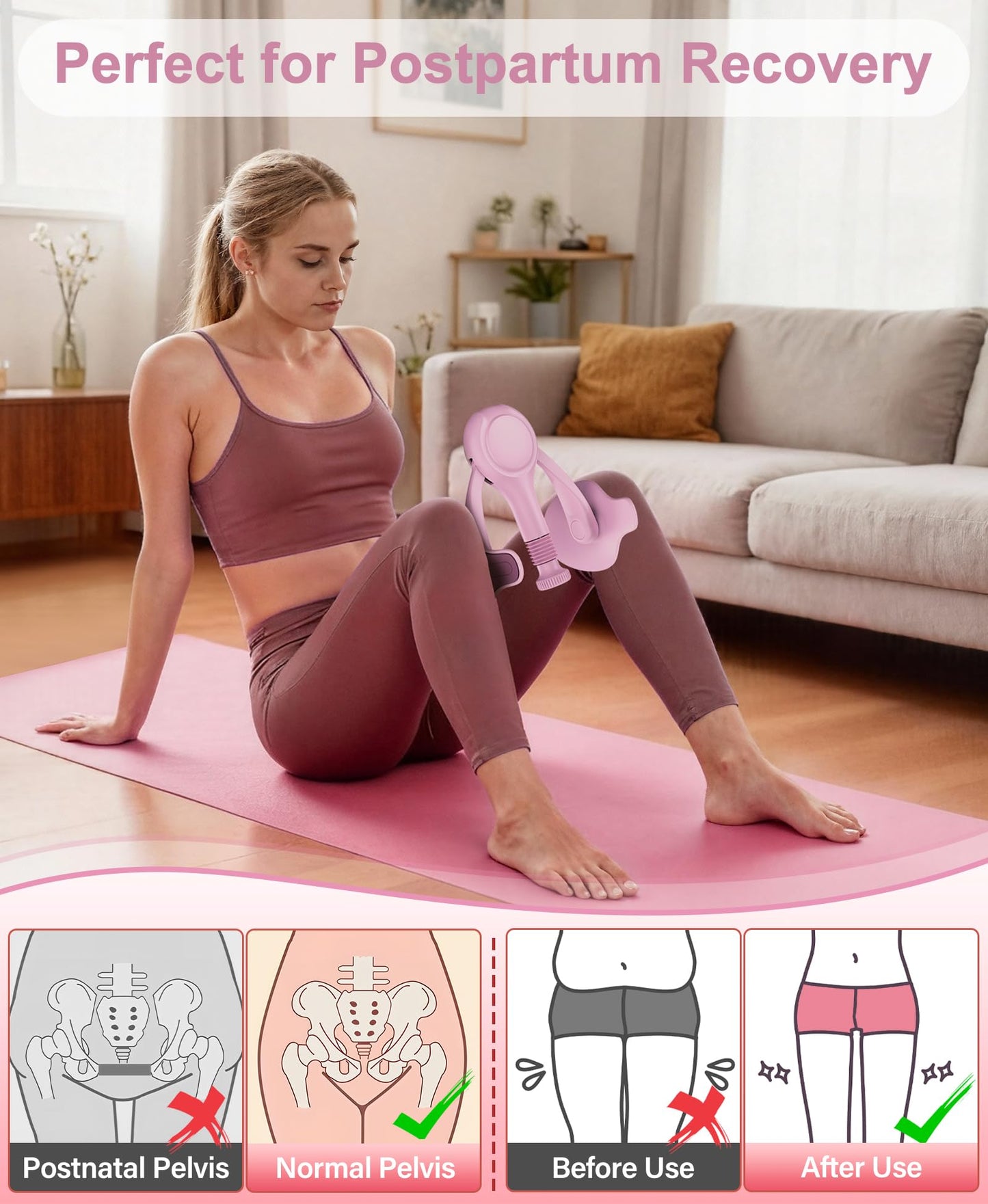Pelvic Floor Exercise Device Kegel Exerciser Muscle Trainer 15-70lbs Adjustable for Women/Men, Inner Thigh Exerciser Hip Abductor Machine with Resistance Band, Leg Workout