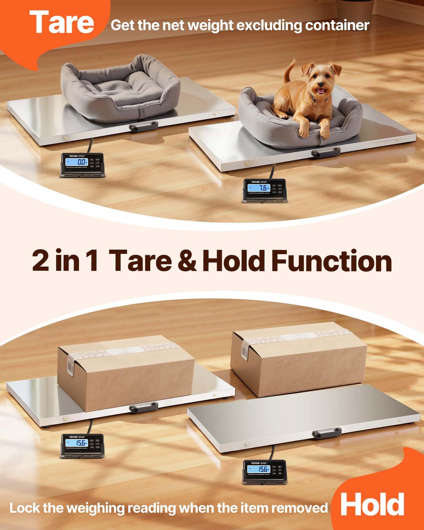 VEVOR 880Lbs x 0.2Lbs Livestock Scale Shipping Scales Large Platform 40.6x20.9Inch Stainless Steel Vet Scale Industrial Floor Scale Large Animal Dog Pig Scale Goat Weight Scale Pet Digital Scale