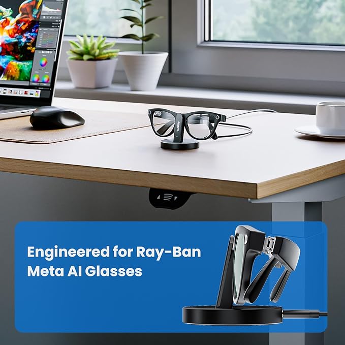 REIKIYA Charging Stand for Ray-Ban Meta Smart Glasses, Portable Charging Dock for Wayfarer, Headliner, Skyler with 3.3 ft USB-C Cable, Charger for Meta Glasses RayBan, RayBan Meta Accessories