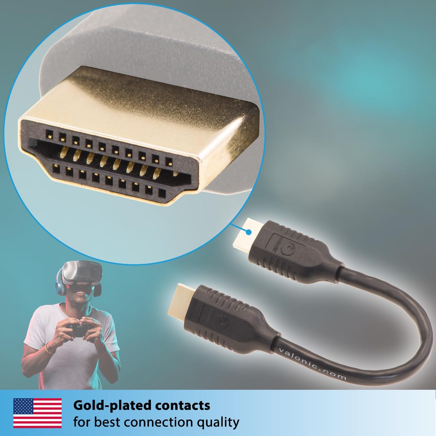 0.6 4k, PS5, PS4, valonic Short HDMI Cable - ft, high Speed, Ultra HD, ethernet - Compatible with Nintendo, TV, Xbox