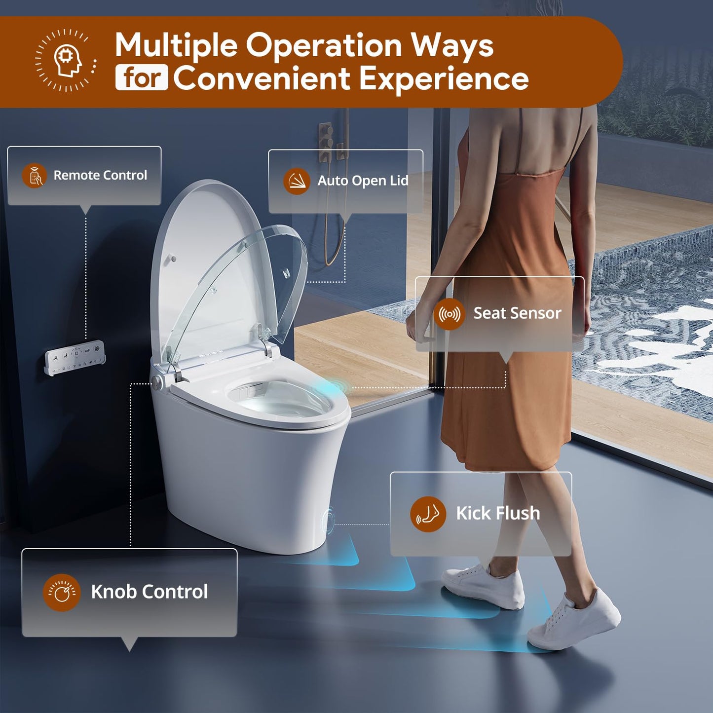 Uncle Brown Smart Toilet UBST12U, Luxury Bidet Toilet with Hygienic Water Cleanse & PlasmaClean Technology, Powerful 1000g MaP Flush Score, ADA Height, Auto Lid, Foam Shield, Safe Comfort