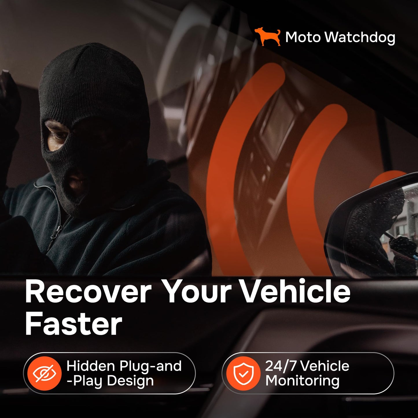 Wired GPS Tracker for Vehicles, No Subscription with Real-Time Location, Easy Install, Speeding Monitoring, Route History, Geofence, for Fleets & Families, USA, Moto Watchdog