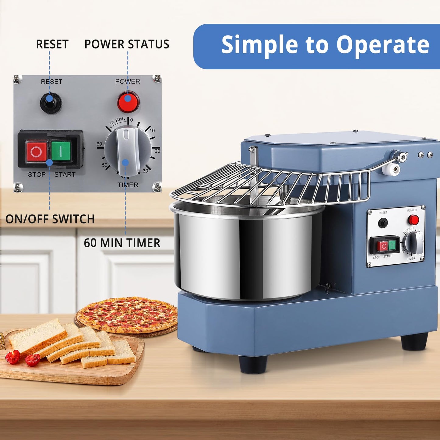 PioneerWorks Commercial Dough Mixer, 8Qt Capacity, 450W Dual Rotating Dough Kneading Machine with Stainless Steel Bowl, Safety Shield,110V for Restaurant, Bakeries,Pizzeria