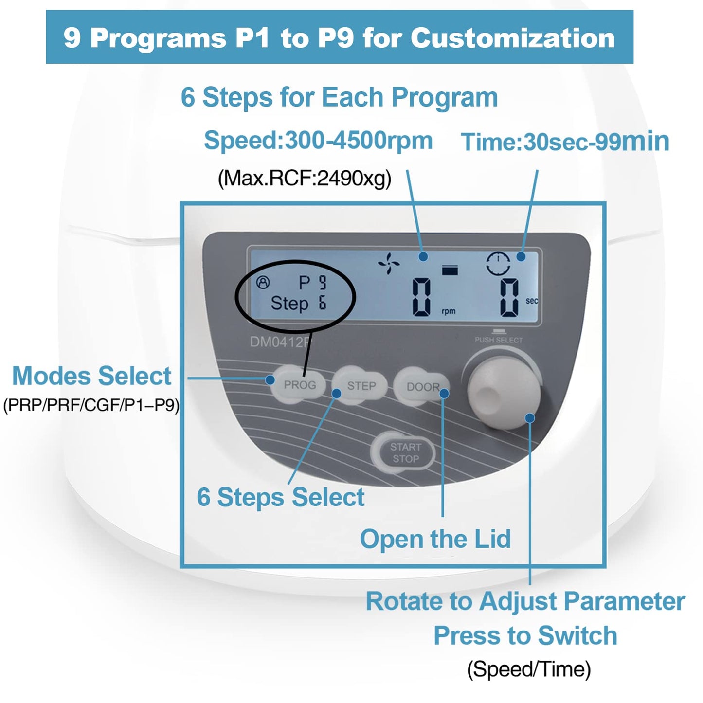ONiLAB Professional PRP Centrifuge Machine 15mLx8, 10mL/7mL/1.5-5mlx 12, Lab Benchtop Centrifuge, 3 Preloaded Programs for Fast Operation,Store 9 Programs, 30sec-99min,300-4500rpm(Max. 2490xg)