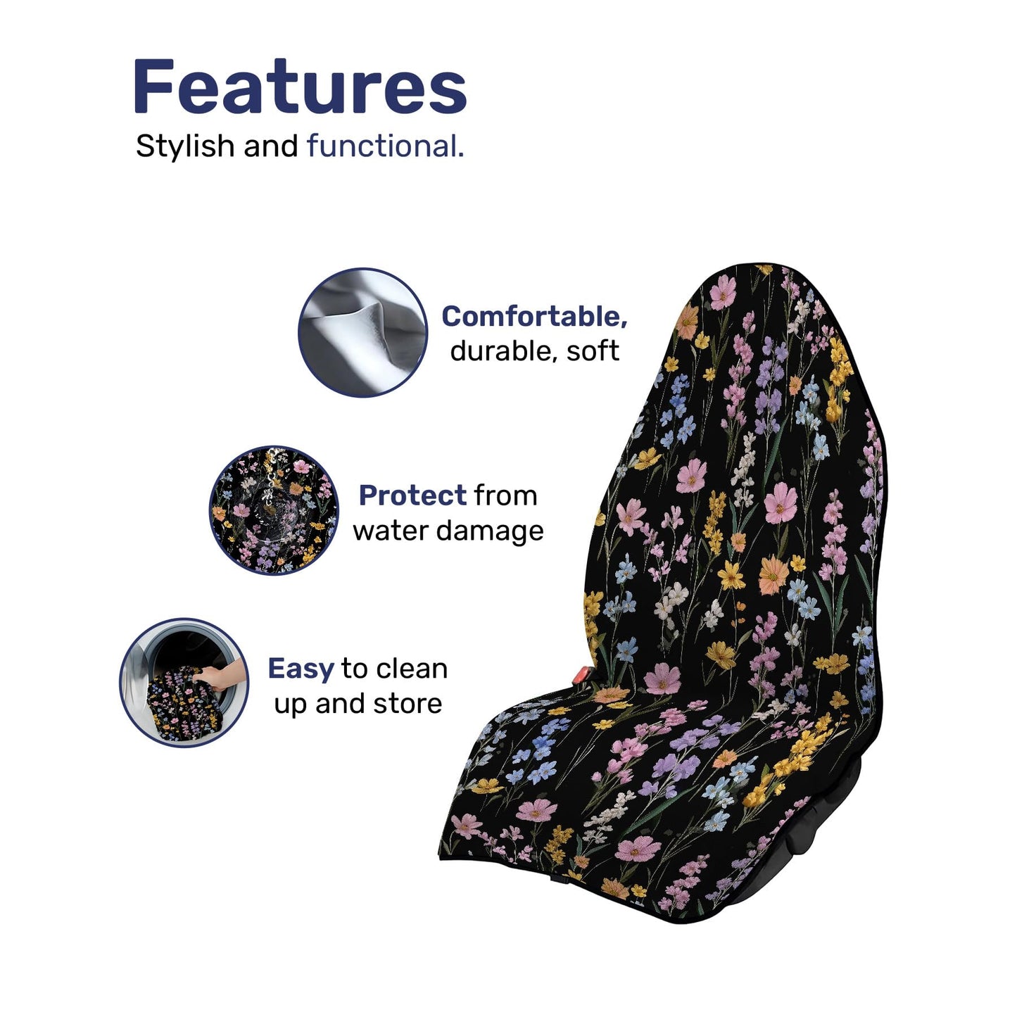 GENANY Floral Daisy Car Seat Towel – Waterproof Sweat Protector, Non-Slip Absorbent Seat Cover for Gym Workout, Running, Beach & Pets, Universal Fit for Cars SUVs Trucks, Machine Washable