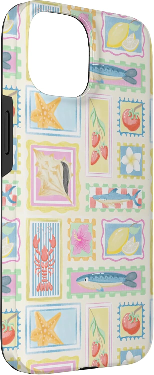 Beachy Summer Lobster Sardine Fish Coastal Collage 15 Aesthetic Case for iPhone