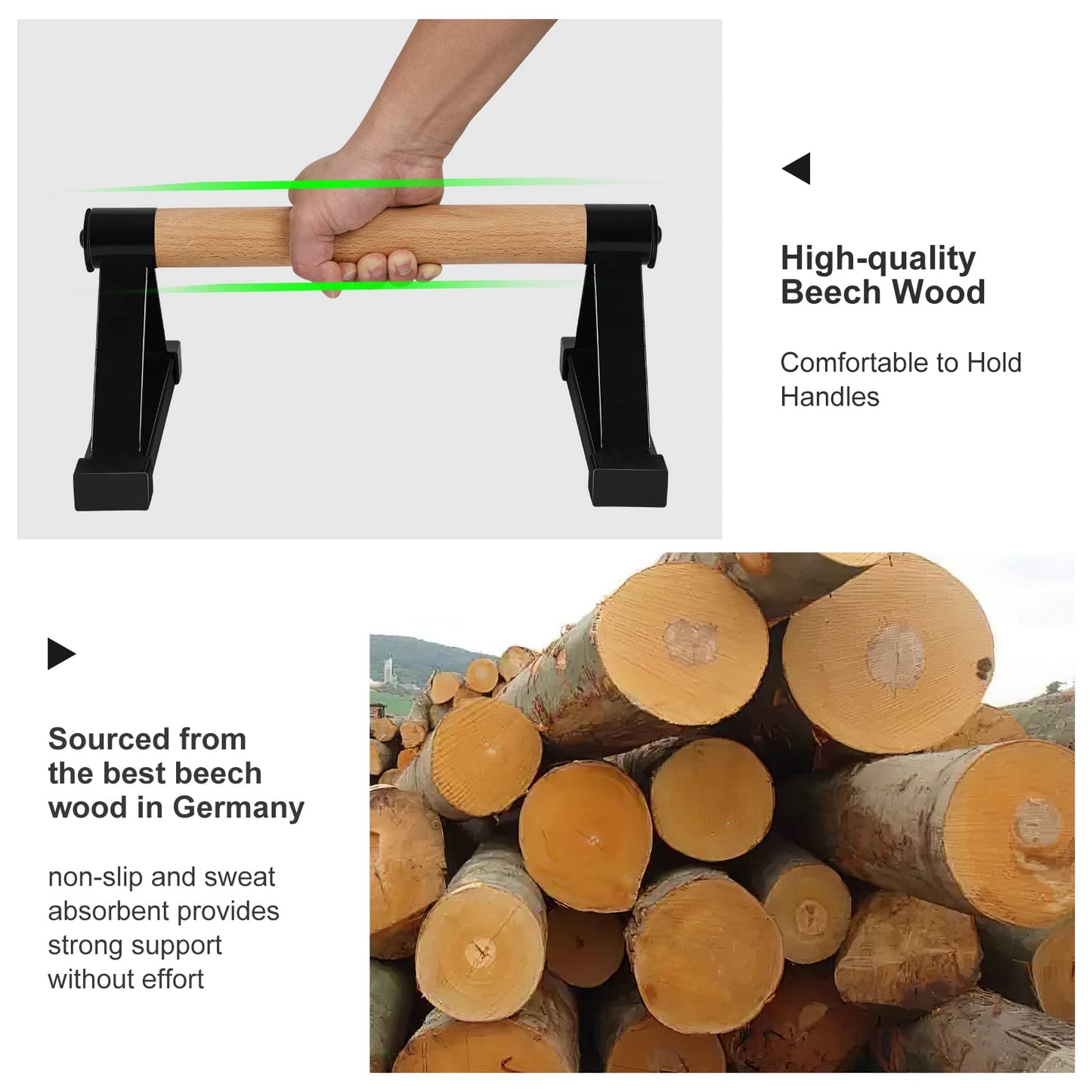 Wood push up bars Parallettes bars Anti-slip Handstand Bars for Calisthenics, Fitness, Floor workouts Solid Wood with Sturdy Metal Bracket, Support 600 LBS