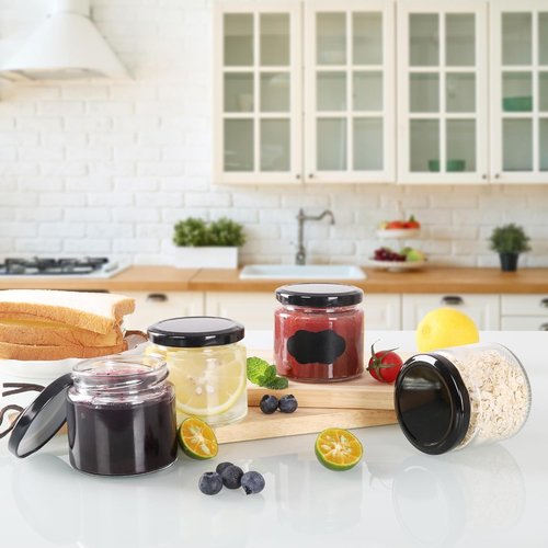 BPFY 24Pack 5oz Glass Jars with Lids, 150ml Clear Small Mason Jars with 24 Stickers, Mini Canning Jar for Jam, Jelly, Honey, Pickles, Spice