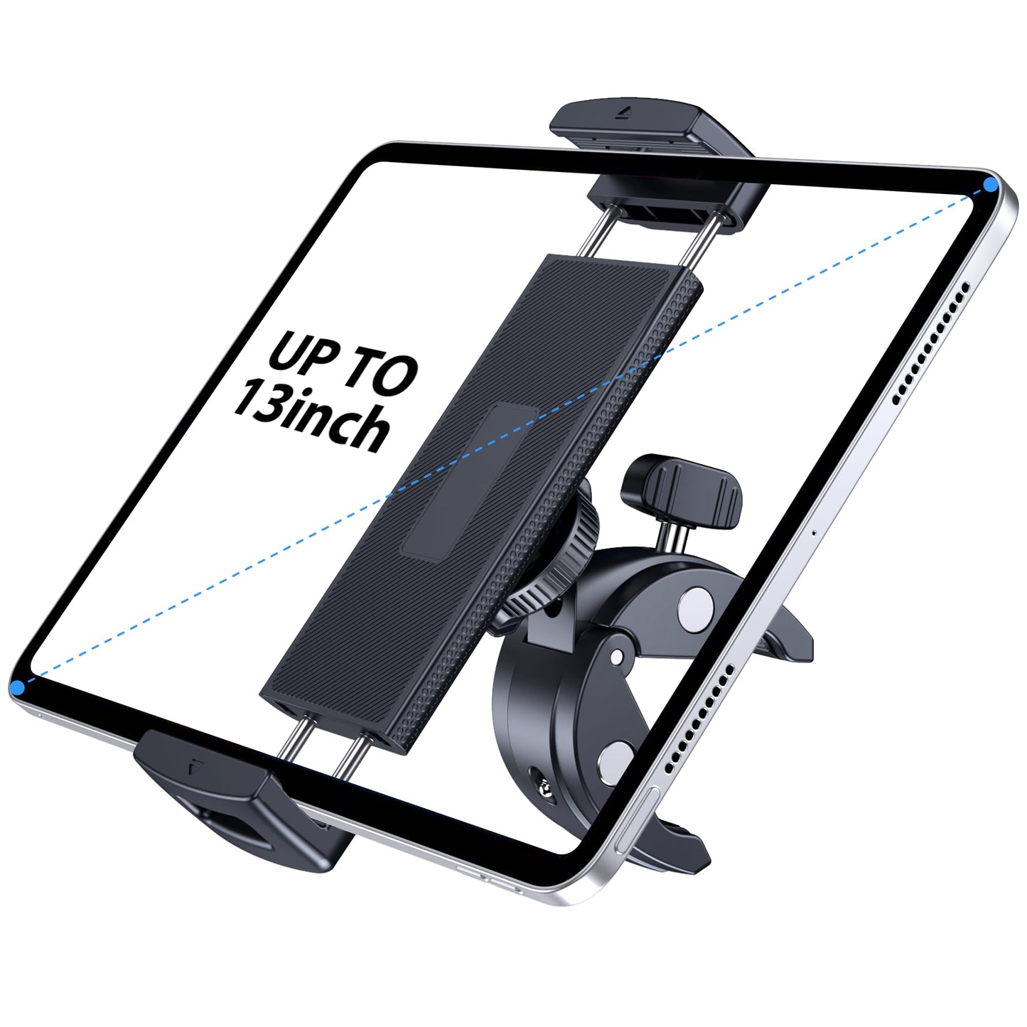 CreaDream Tablet Holder Mount for Spin Bike, Tablet Clamp for Treadmill, Indoor Stationary Bike, Stroller, Peloton, Gym Trainer Handlebar Stand Fit for iPad Pro/Air/Mini, Galaxy Tabs, Phones, 4.7-13"