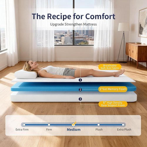 FDW 6-Inch Twin Gel Memory Foam Mattress - Medium Firm | Pressure Relief & Cooling | CertiPUR-US Certified