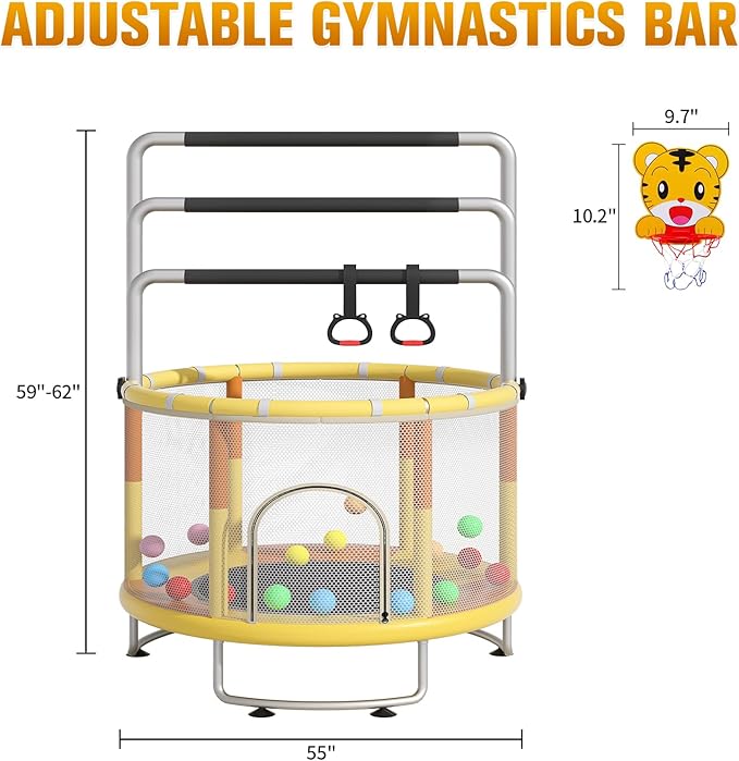 55" Small Trampoline for Kids, Telawah Indoor Outdoor with with Enclosure Net, Safety Enclosure, Round Jumping Mat with Basketball Hoops, Birthday Gifts for Children