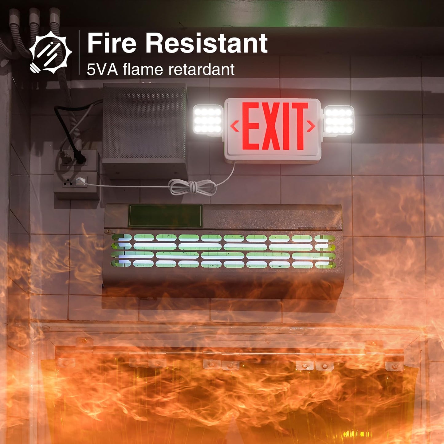 FREELICHT 2 Pack Red Exit Signs with Emergency Lights, 4FT Plug in Cord, Exit Sign with Battery Backup Lights for Business, Two LED Adjustable Head Emergency Exit Light, AC 120V