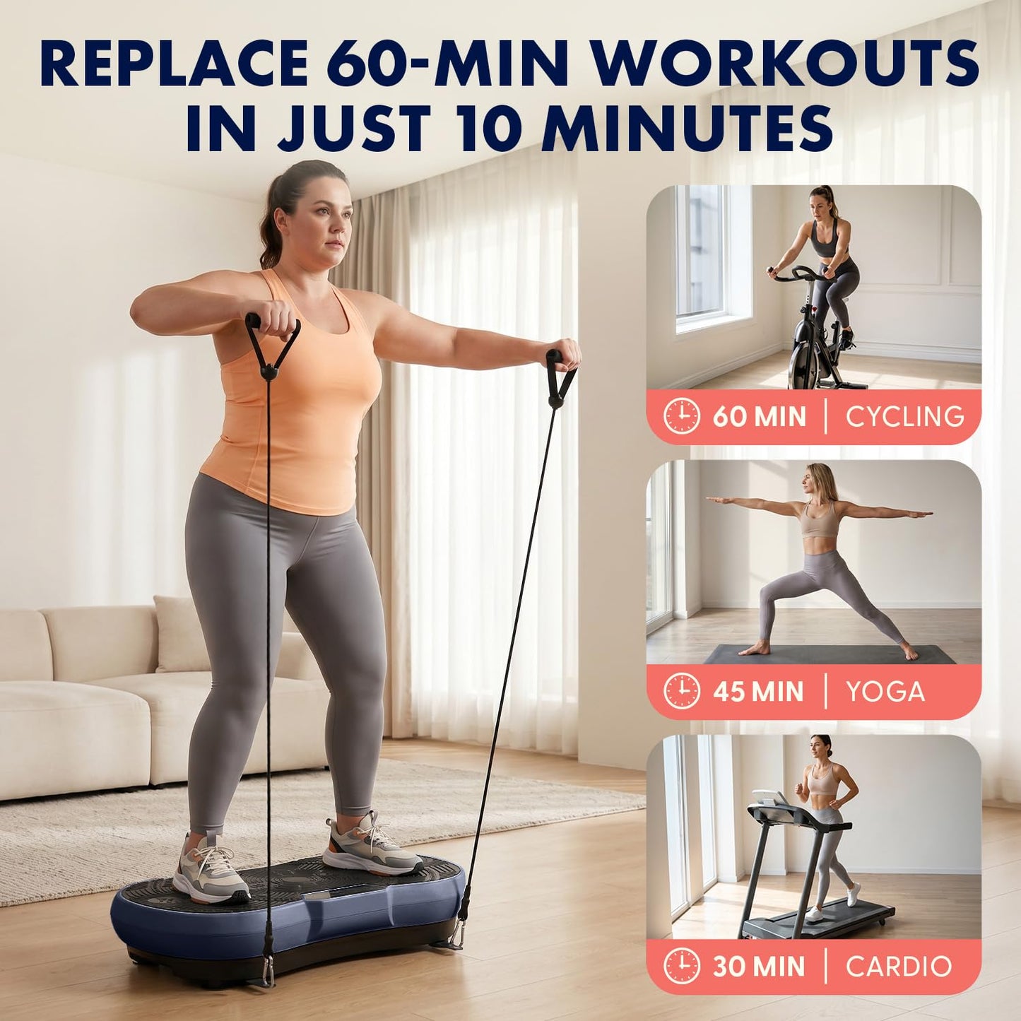 SQUATZ Vibration Plate Exercise Machine | Low-Impact Full Body Vibrator Plate with 99 Speed Levels & 9 Preset Programs | Resistance Bands & Remote Included | 265 lb Capacity | For Home & Office | Blue