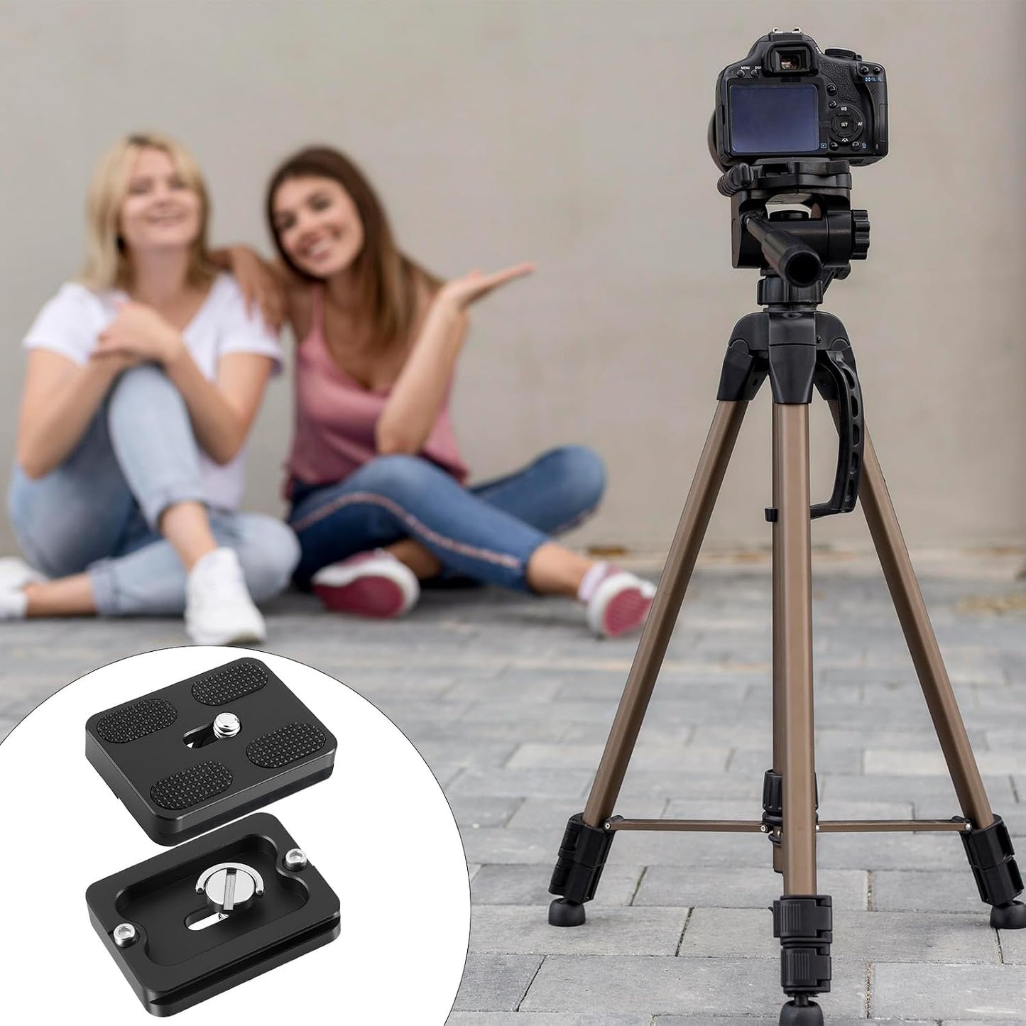 Skrfren 2 Pack Set 1/4"-20 PU50 Universal Tripod Plate, Tripods Quick Release Plate Aluminum Alloy Camera Tripods Mount