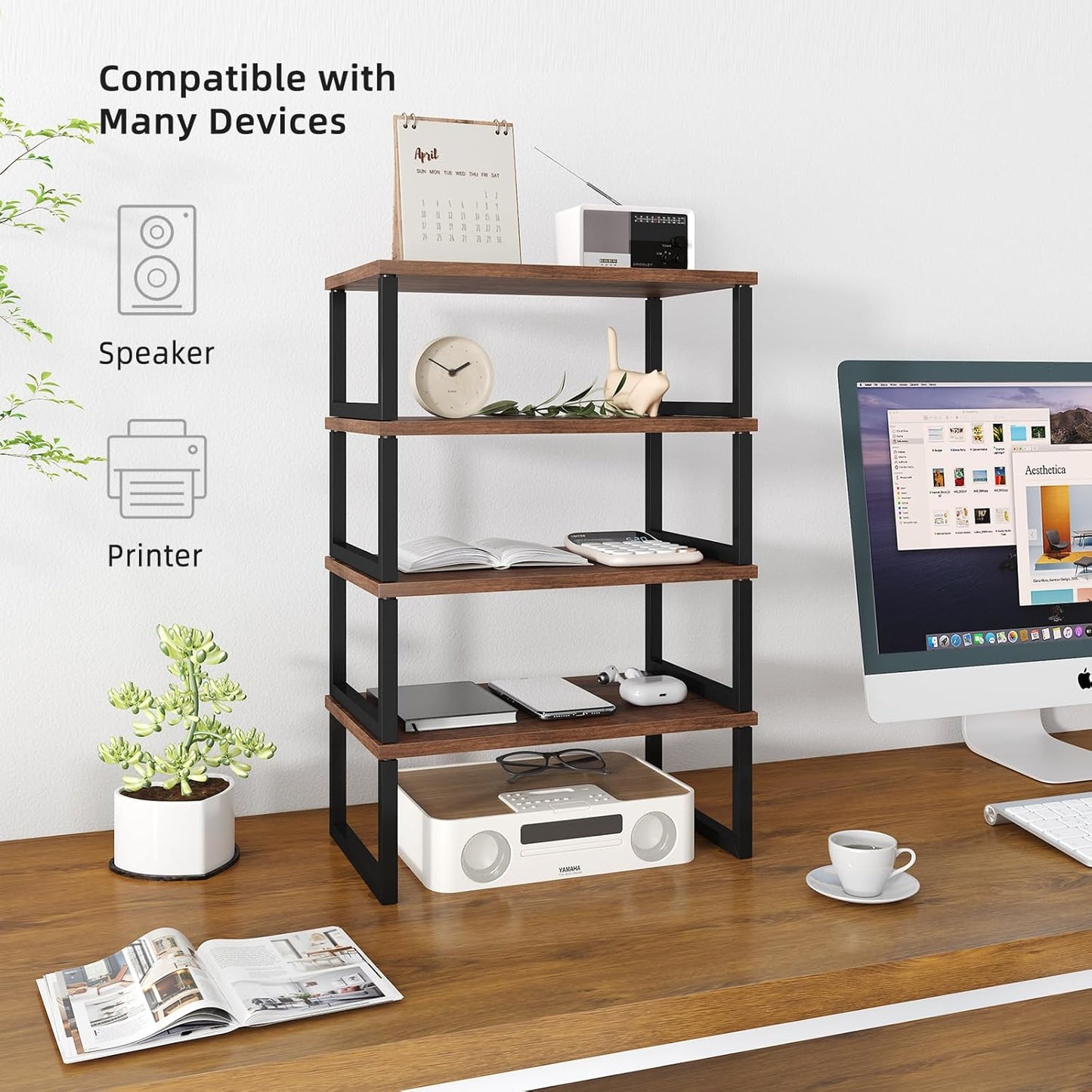 2 Pack Simple Trending Monitor Stand Riser, Wood Desk Storage Organizer for Office Laptop, Computer, Antique Brown