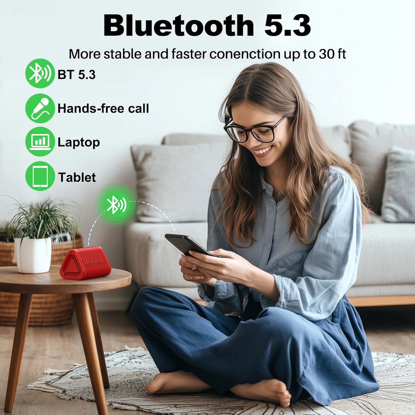 Bobtot IPX7 15H Portable Bluetooth Speaker Wireless, Small Shower Speaker Waterproof, Playing Time, Loud and Stereo