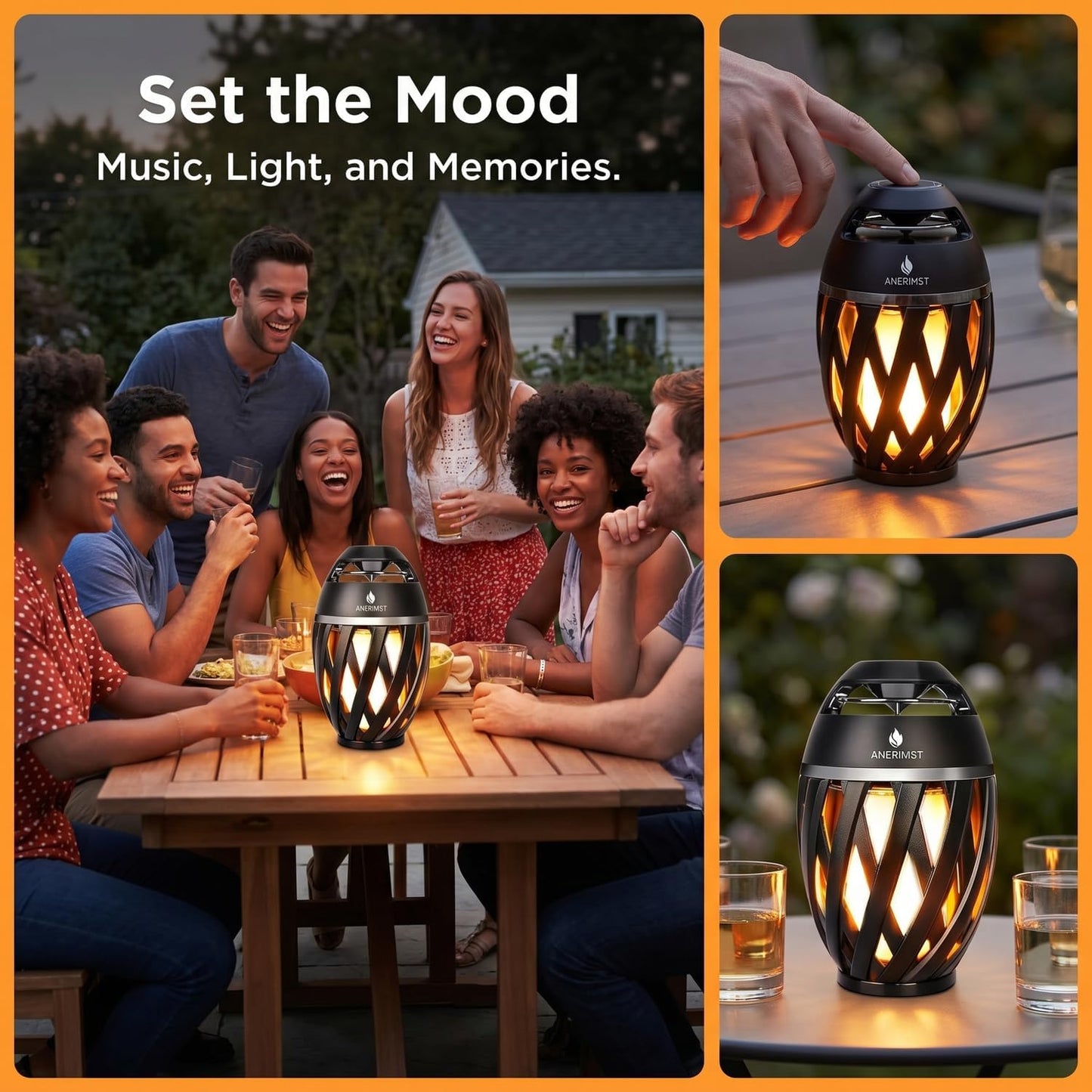 ANERIMST 360 24-Hour for Dad, Outdoor Bluetooth Speakers with LED Torch Light Wireless & Waterproof Speaker for Garden