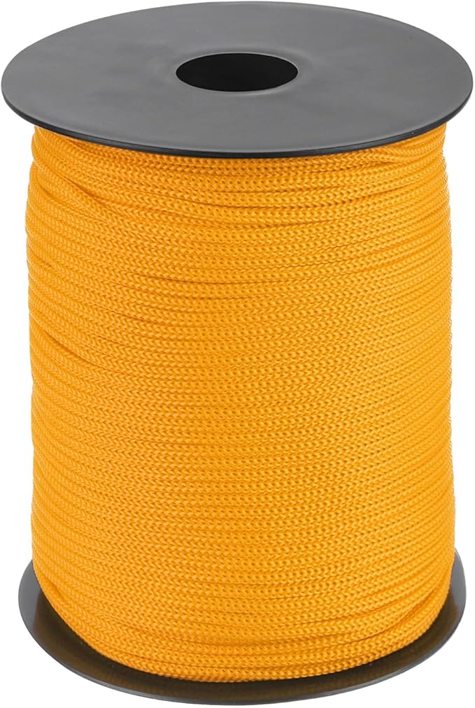 MECCANIXITY 1/8 Inch Polypropylene Rope Braided Ropes, 328ft Nylon Rope Hollow Utility Cord for Clothesline, Camping, Hiking, Outdoor, Orange Yellow