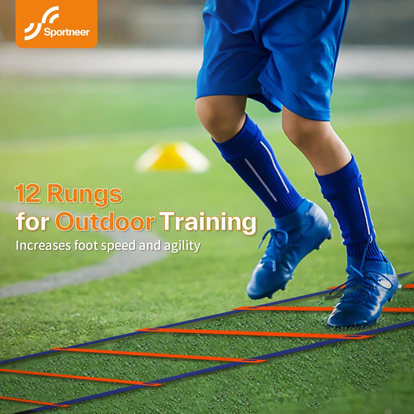 Sportneer Agility Ladder Speed Training Set 12 Rungs 20ft Detachable Exercise Ladders in 2pcs (6 rungs Each) with Ground Stakes for Soccer Football Footwork Training Ladder with Carry Bag (Orange)